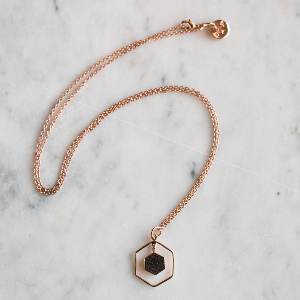 Double Hexagon Barrel Necklace - Olive and Poppy